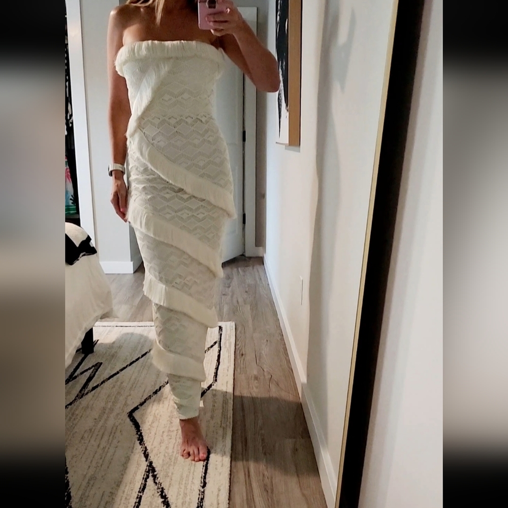 Patbo Crochet Strapless Fringe Trim Maxi Dress - Picture 3 of 14